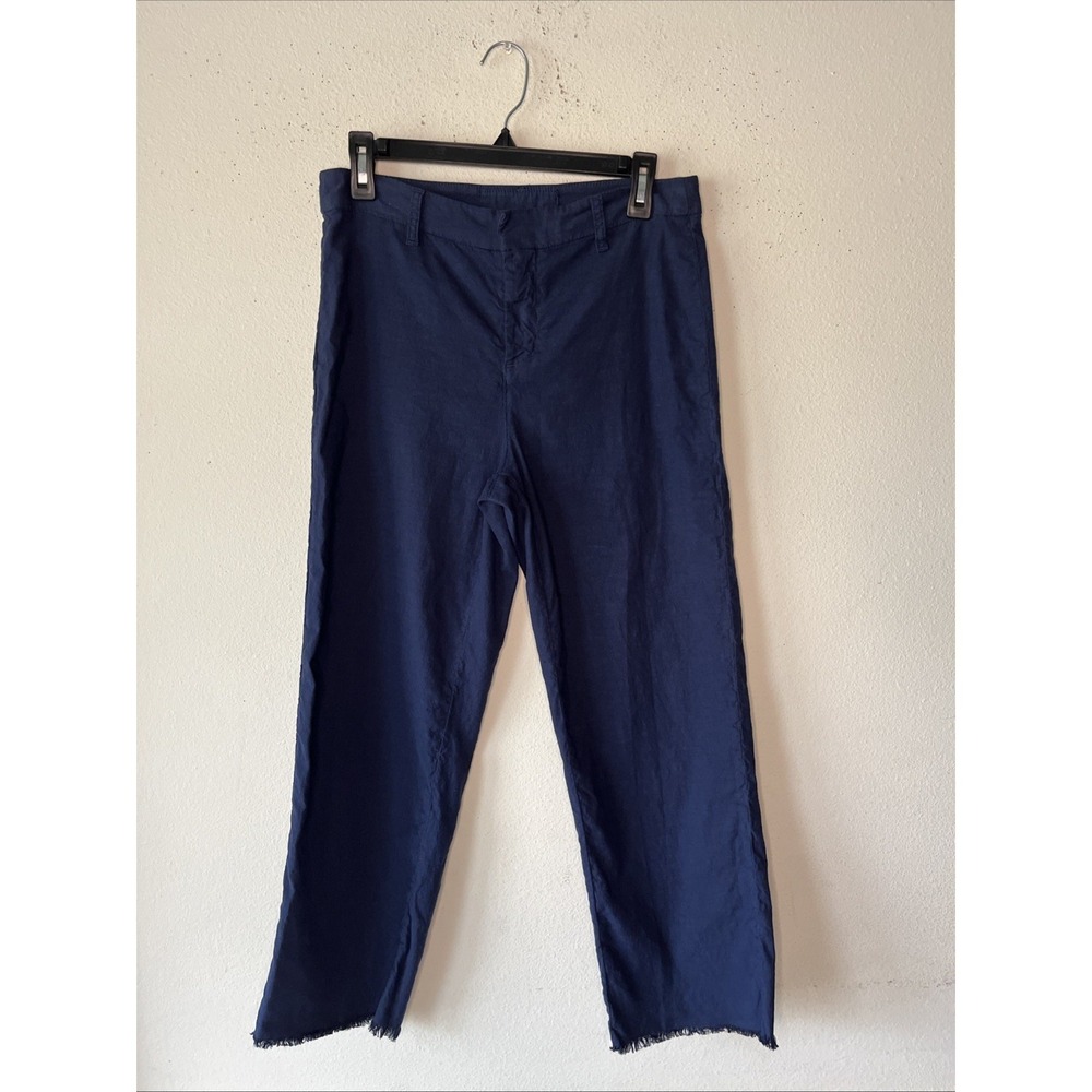 Frank & Eileen Kinsale Trouser Pant Sz 6 Navy High Rise Crop Cotton Flax Beachy